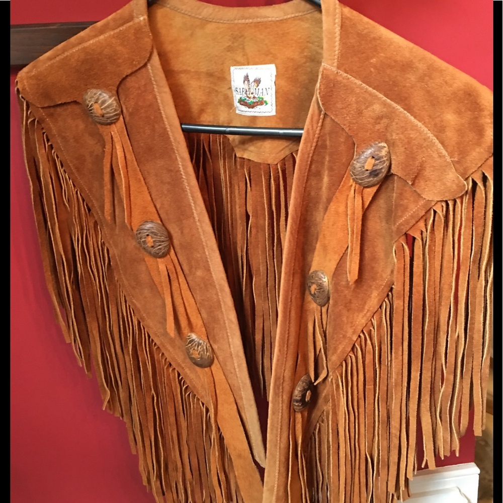 😍 Vintage suede leather fringed vest